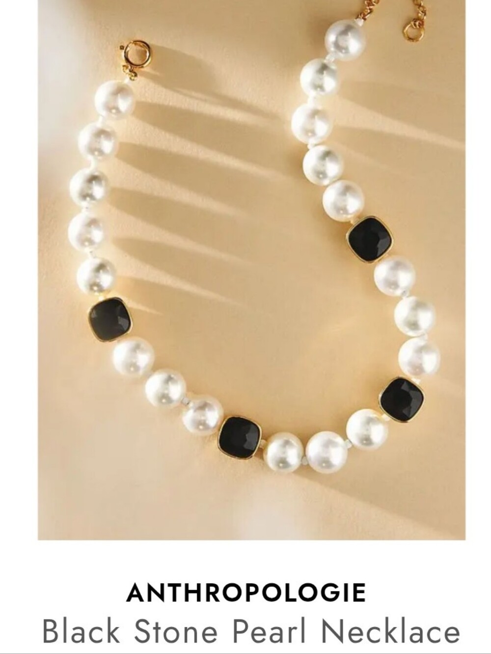 Anthropologie Pearl Necklace with Black Stone Accents